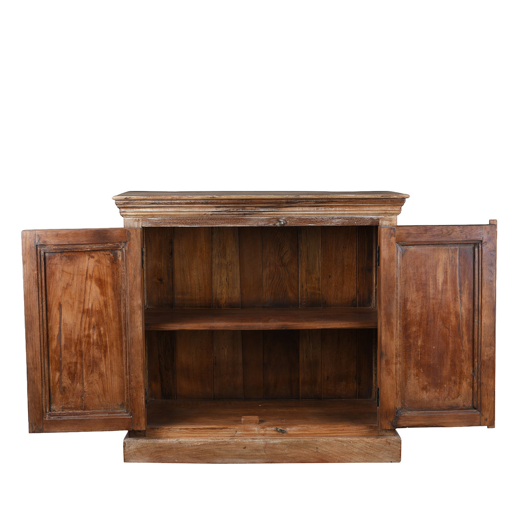 Interior Of Reclaimed Teak Cabinet With Deep Floral Carved Doors And Painted Finish From India | Indigo Antiques