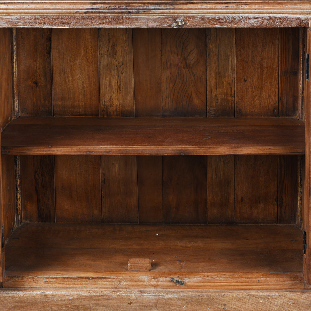 Interior Detail From Reclaimed Teak Cabinet With Deep Floral Carved Doors And Painted Finish From India | Indigo Antiques