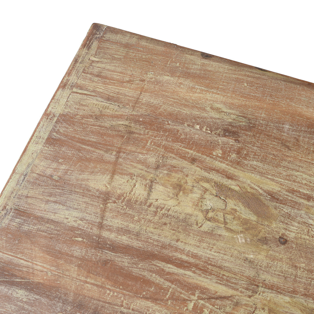 Detail From Top Of Green Painted Carved Indian Reclaimed Wood Sideboard