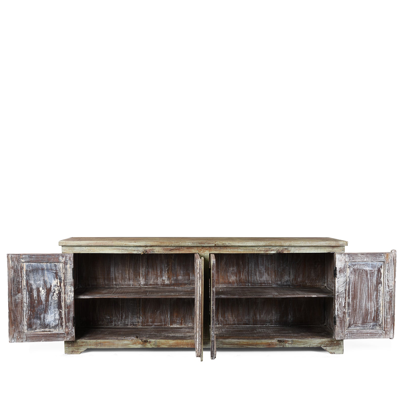 Green Painted Carved Indian Reclaimed Wood Sideboard