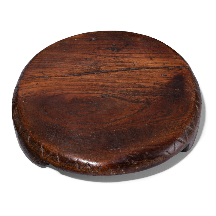 Teak Chapati Board From Rajasthan With Zig Zag Carved Edge And Rich Patina 19th Century