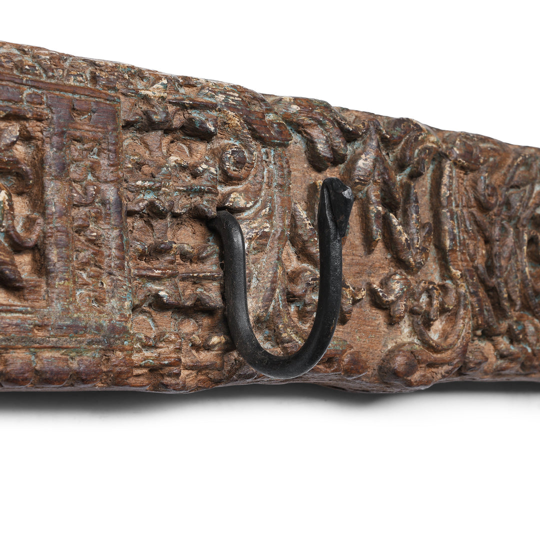 Hook Detail From Indian Carved Teak Coat Hook Made From Salvaged Architectural Panel