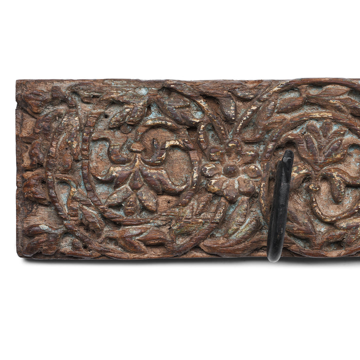 Carving Detail From Indian Carved Teak Coat Hook Made From Salvaged Architectural Panel