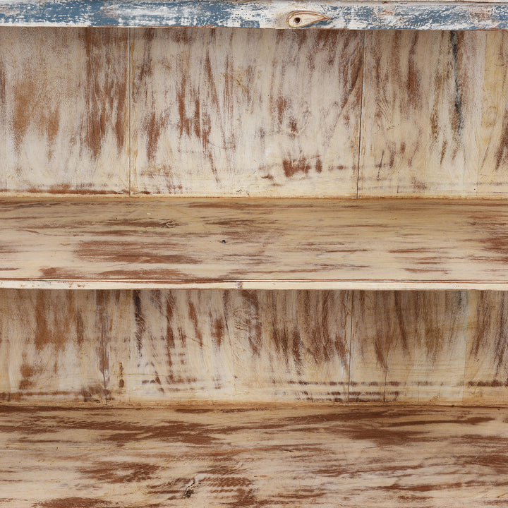 Interior Detail From Glazed Display Cabinet With Distressed Finish, Reclaimed South Indian Teak, Two Doors, And Painted Interior With Shelf