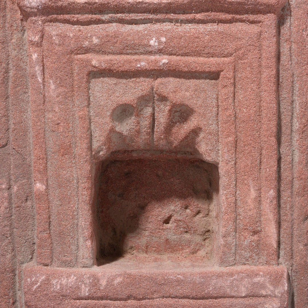 Detail From Carved Pink Sandstone Rajasthani Lamp Niche With Stepped Mouldings 19th Century