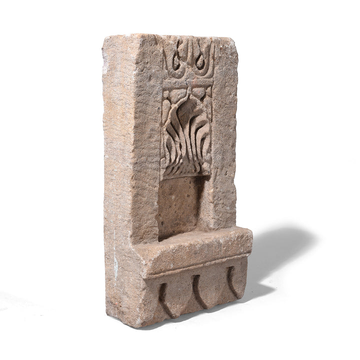 Angled VIew Of Carved Stone Rajasthani Lamp Niche With Decorative Motifs 19th Century