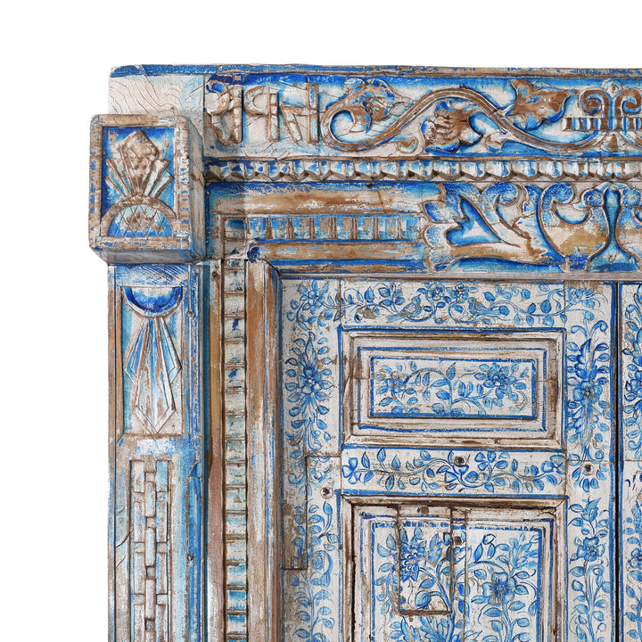 Corner Detail From Antique Indian Blue & White Painted Door | Indigo Antiques
