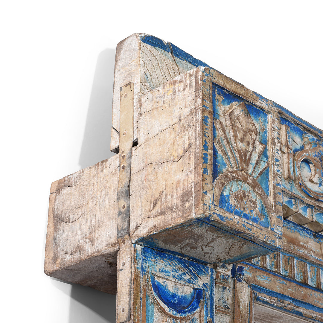 Corbel Depth Detail From Antique Indian Blue & White Painted Door | Indigo Antiques