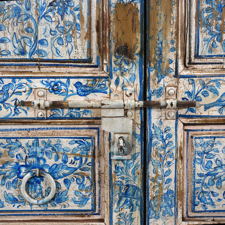 Door Latch Detail From Antique Indian Blue & White Painted Door | Indigo Antiques