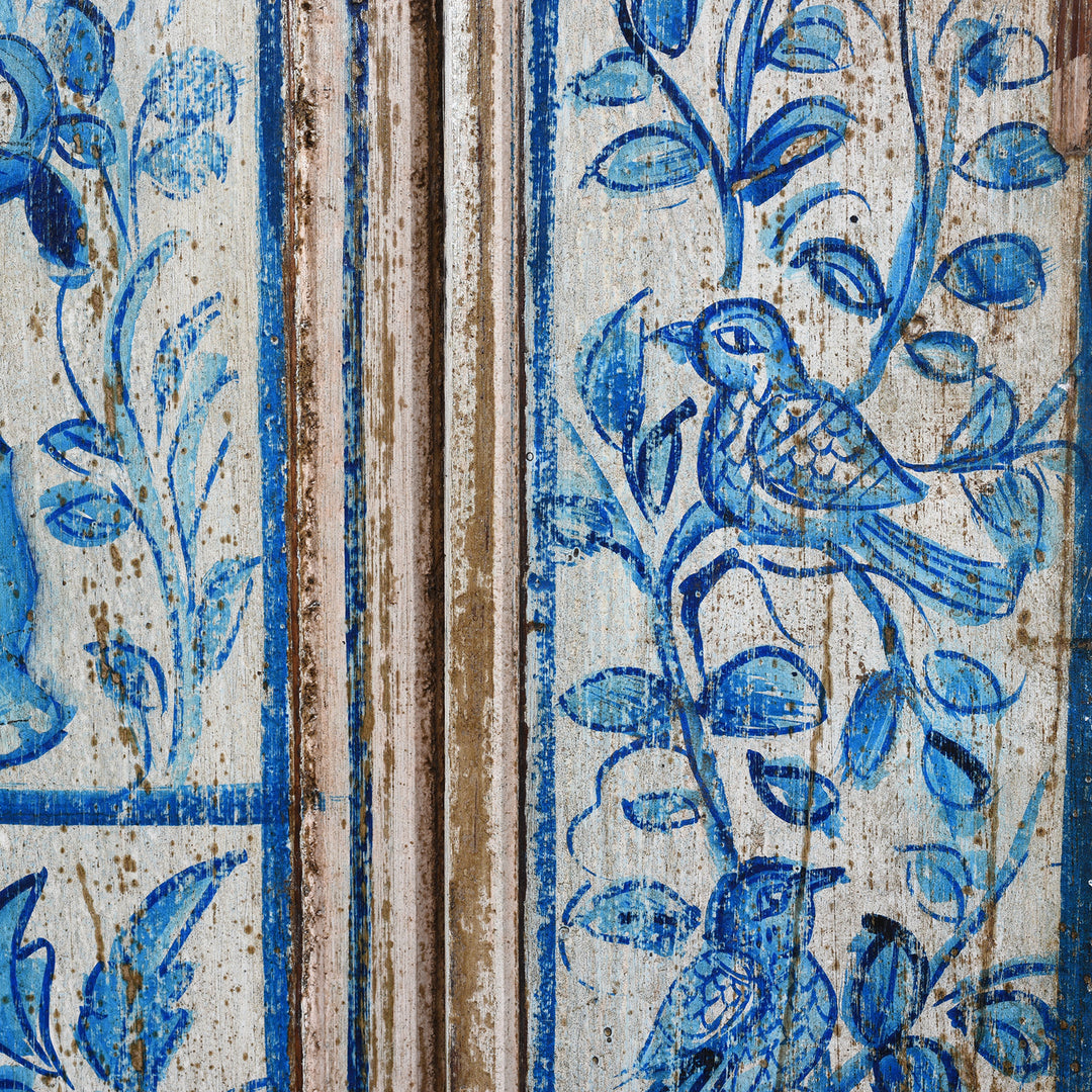 Paintwork Detail From Antique Indian Blue & White Painted Door | Indigo Antiques