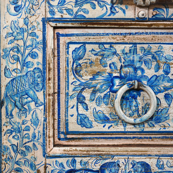 Paintwork And Door Handle Detail From Antique Indian Blue & White Painted Door | Indigo Antiques