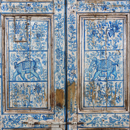 Blue & White Painted Indian Door & Frame