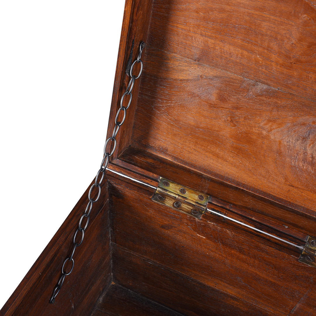 Chain Detail From Antique Brass Bound Anglo Indian Teak Military Chest With Nameplate And Devanagari Numerals