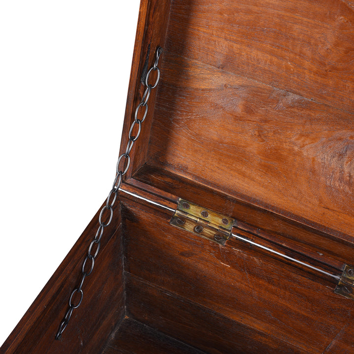 Chain Detail From Antique Brass Bound Anglo Indian Teak Military Chest With Nameplate And Devanagari Numerals