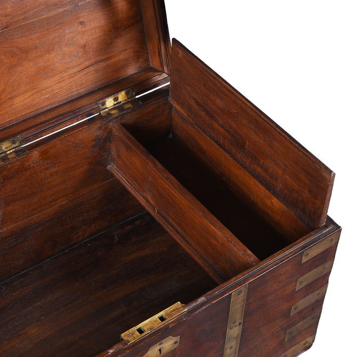 Candle Box Detail From Antique Brass Bound Anglo Indian Teak Military Chest With Nameplate And Devanagari Numerals