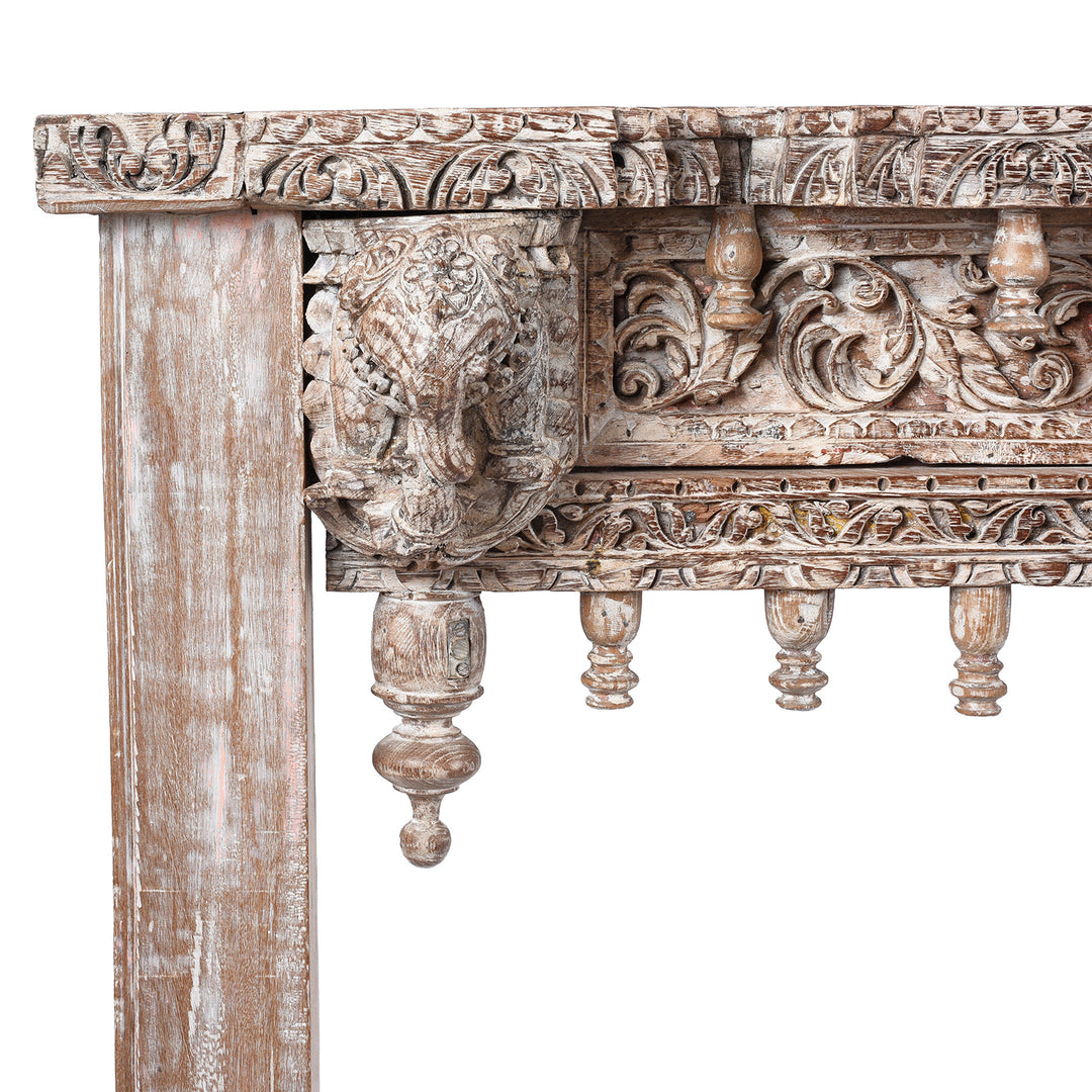 Corner Detail From Painted Reclaimed Teak Console Table | Indigo Antiques