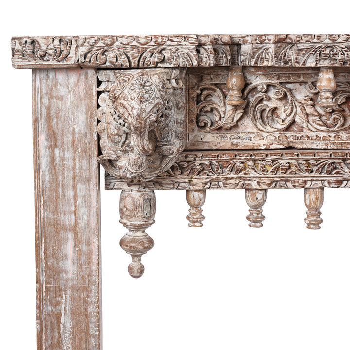 Corner Detail From Painted Reclaimed Teak Console Table | Indigo Antiques