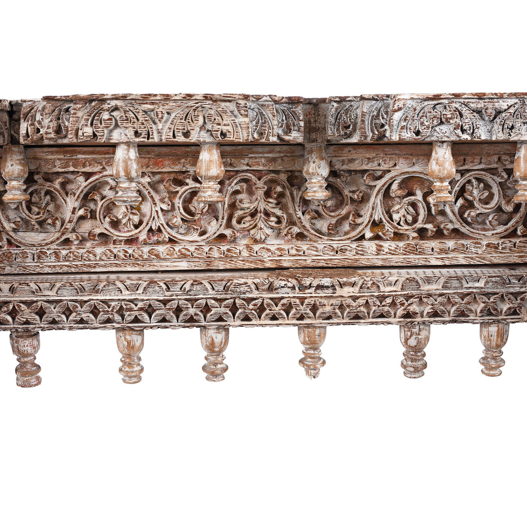 Carving Detail From Painted Reclaimed Teak Console Table | Indigo Antiques