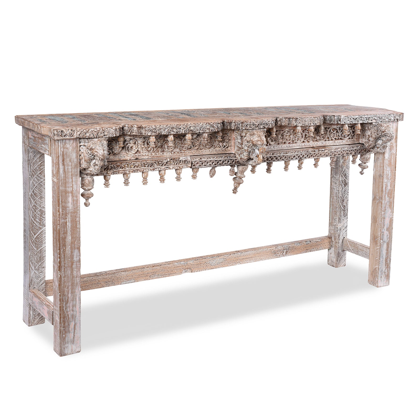Angled View Of Painted Reclaimed Teak Console Table | Indigo Antiques