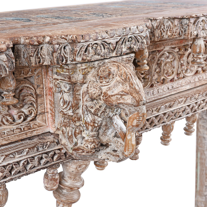 Elephant Detail From Painted Reclaimed Teak Console Table | Indigo Antiques