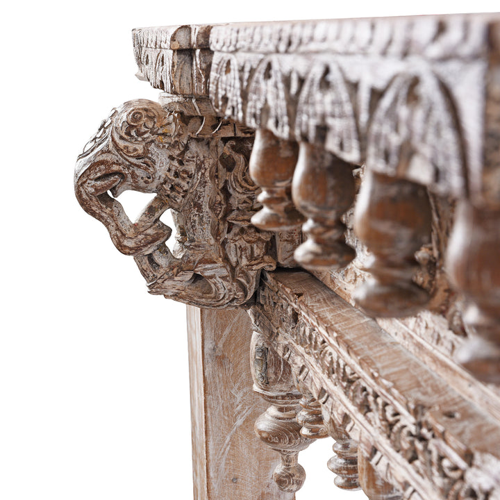 Elephant Detail From Painted Reclaimed Teak Console Table | Indigo Antiques