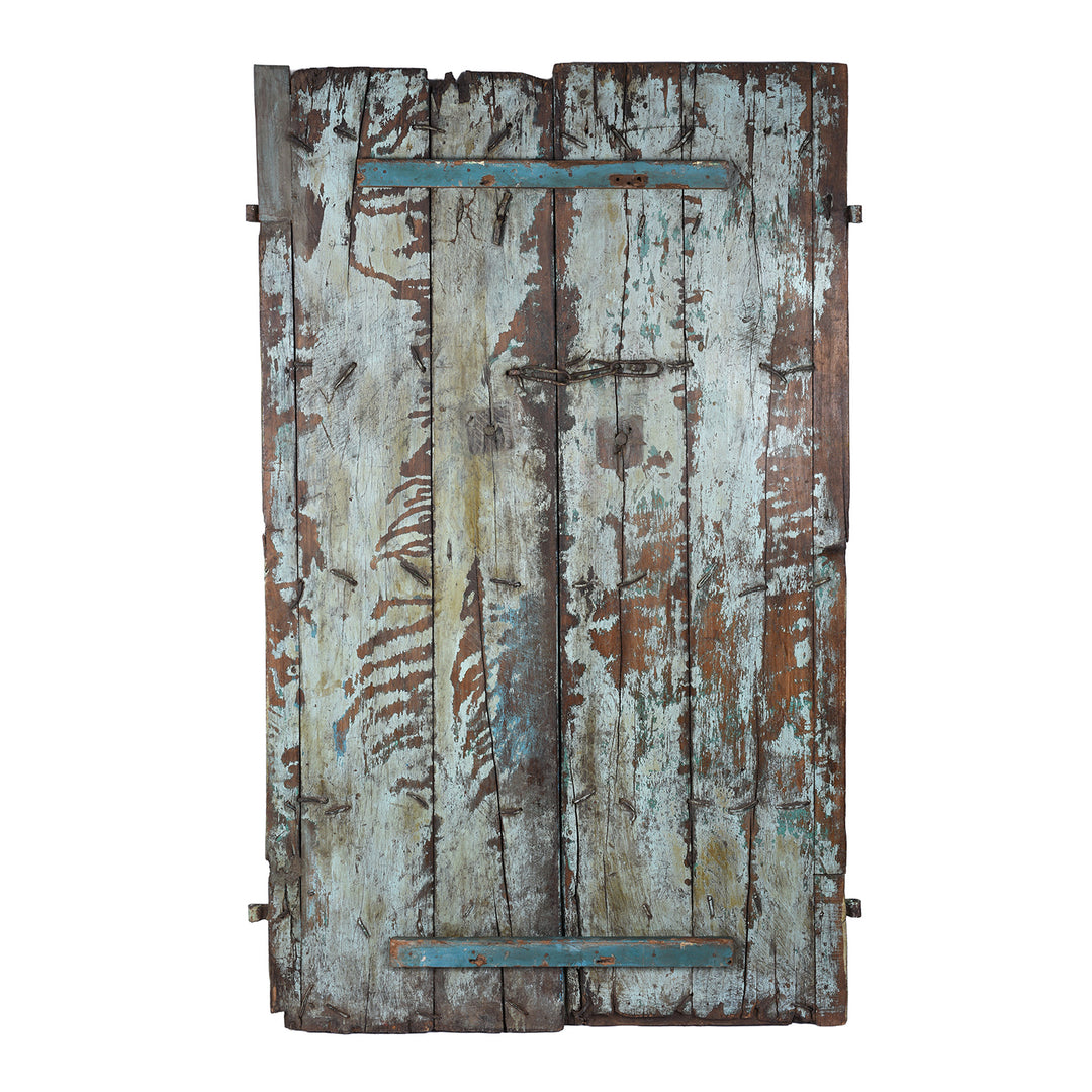 Back Of Antique Indian Door With Later Floral Painting | Indigo Antiques