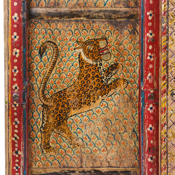 Tiger Paintwork Detail From Antique Indian Door With Later Painting | Indigo Antiques
