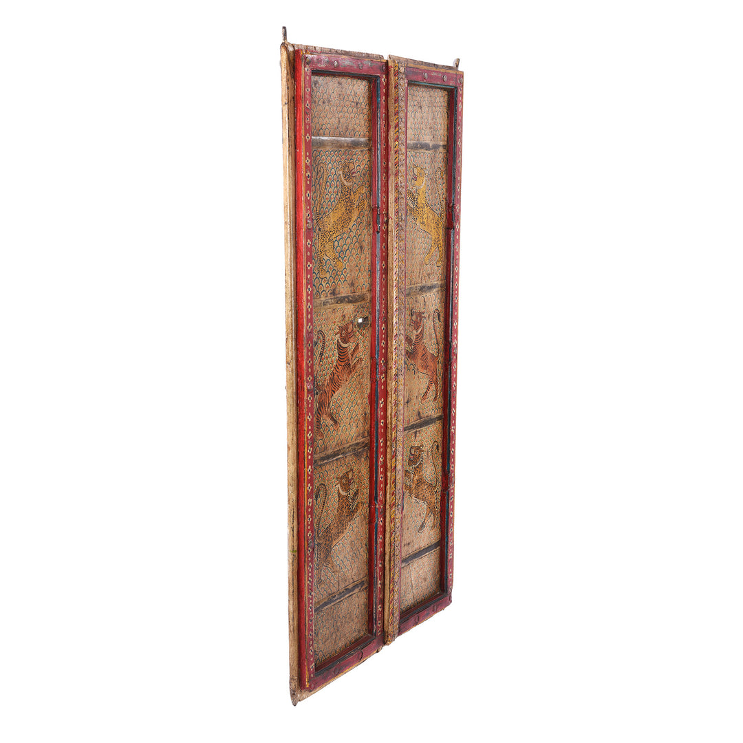 Angled View Of Antique Indian Door With Later Painting | Indigo Antiques