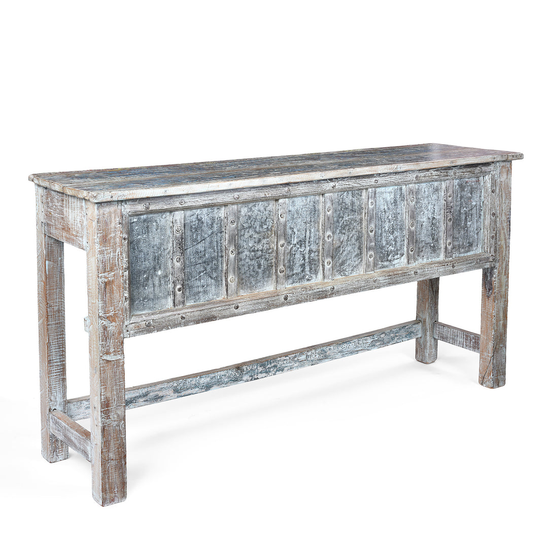 Angled VIew Showing Depth Of Reclaimed Blue Painted Teak Indian Console Table