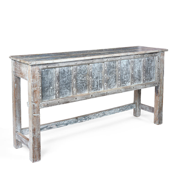 Angled VIew Showing Depth Of Reclaimed Blue Painted Teak Indian Console Table
