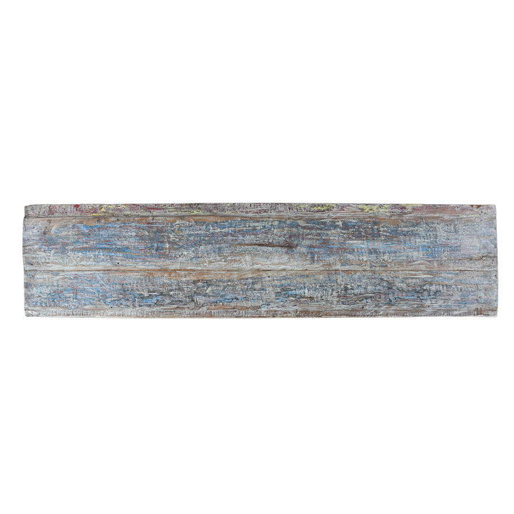 Top Down View Of Reclaimed Blue Painted Teak Indian Console Table