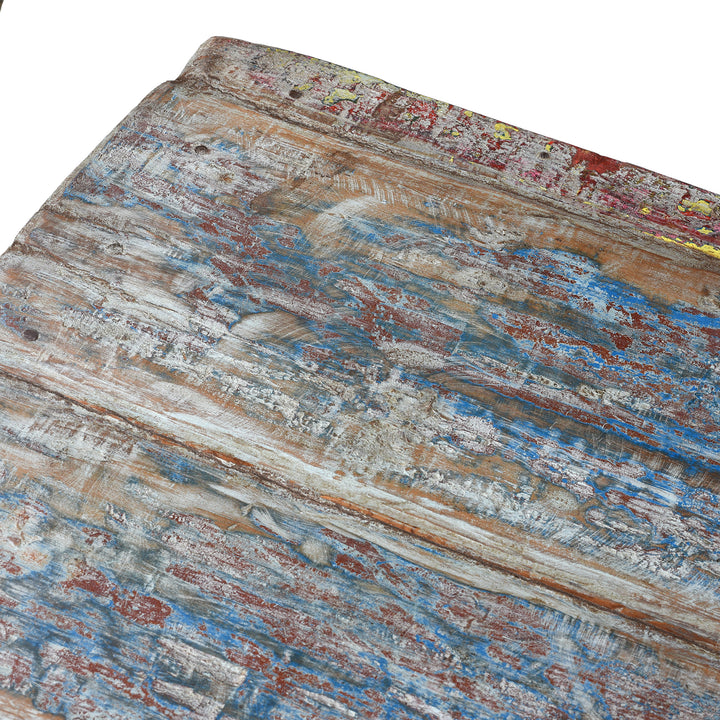 Detail From The Surface Of Reclaimed Blue Painted Teak Indian Console Table