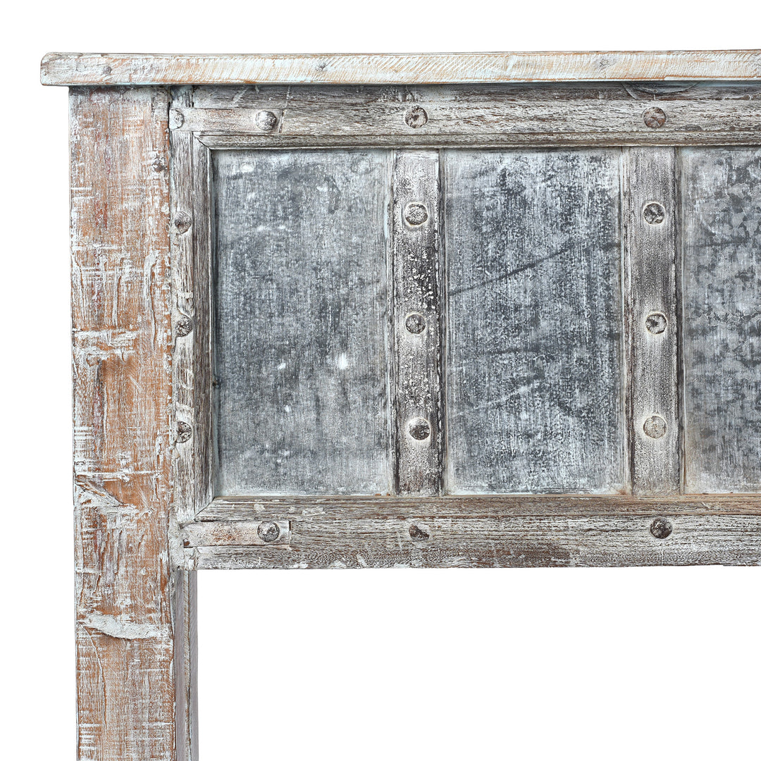 Corner Detail Highlighting Distressed Paintwork On Reclaimed Blue Painted Teak Indian Console Table 