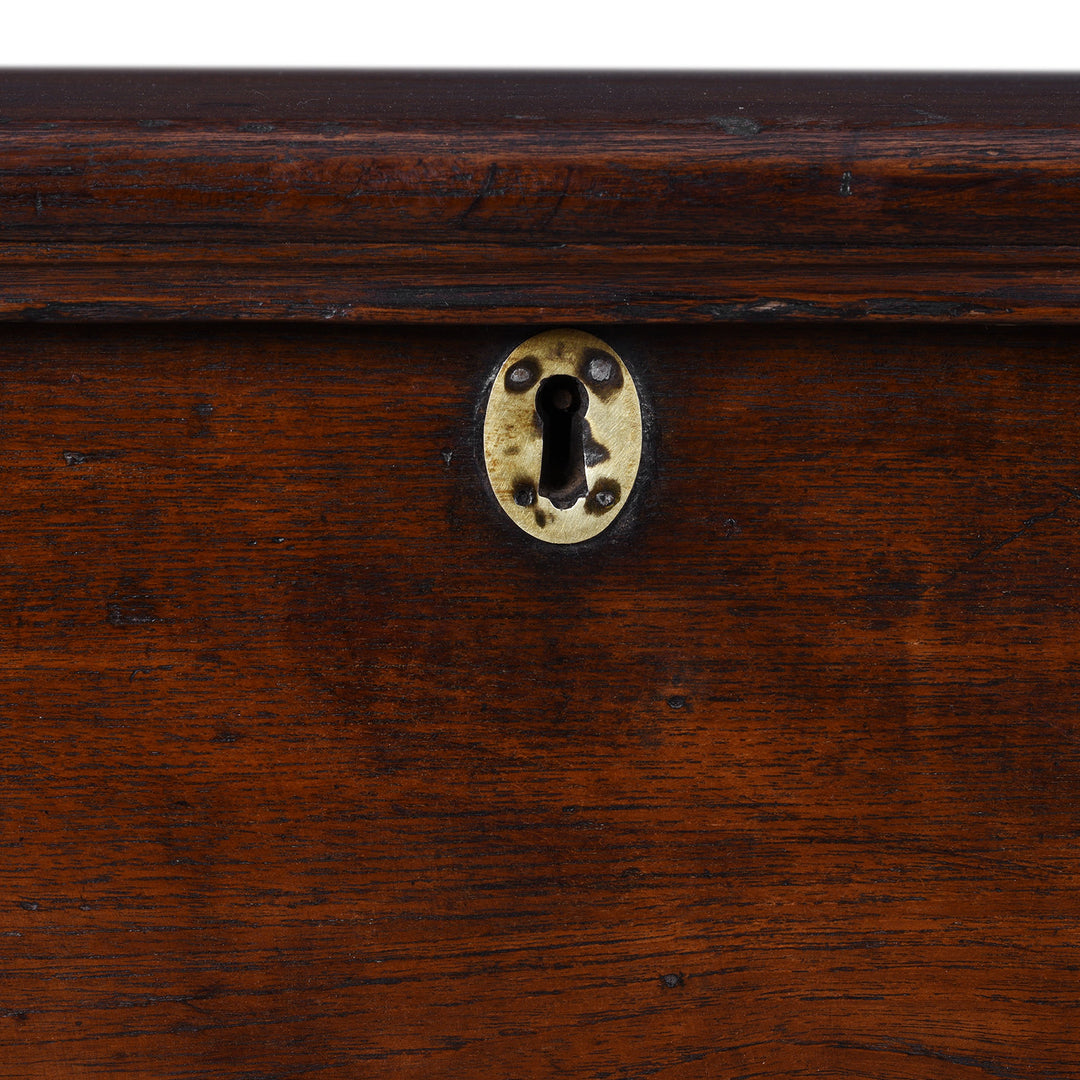 Lock Detail From 18th Century Anglo Indian Brass Bound Teak Military Chest With Candle Box And Secret Compartment