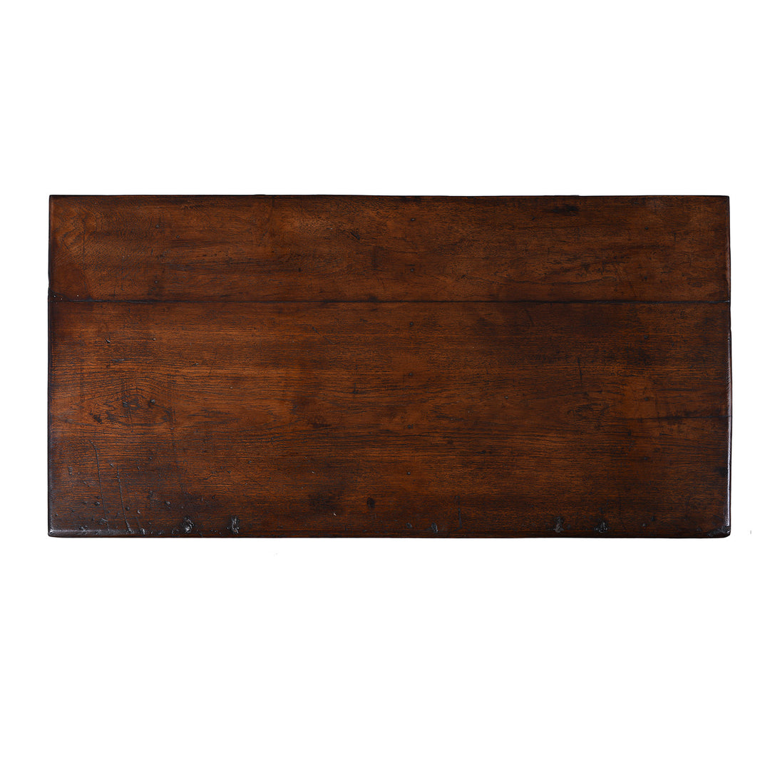 Top Down View Of 18th Century Anglo Indian Brass Bound Teak Military Chest With Candle Box And Secret Compartment