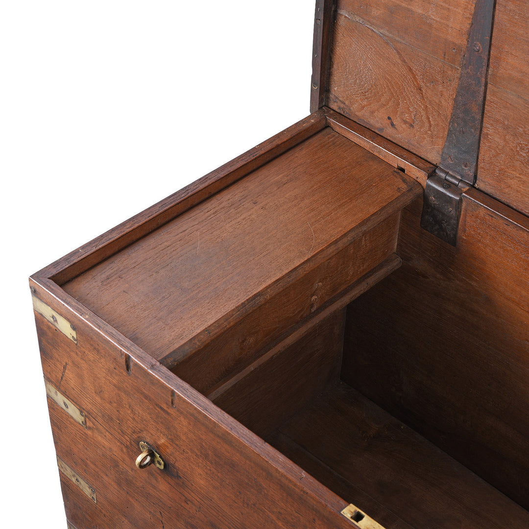 Closed Candle Box Compartment Detail From 18th Century Anglo Indian Brass Bound Teak Military Chest With Candle Box And Secret Compartment