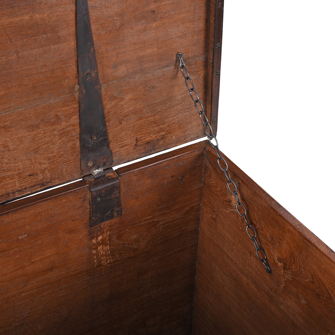 Chain Detail From 18th Century Anglo Indian Brass Bound Teak Military Chest With Candle Box And Secret Compartment