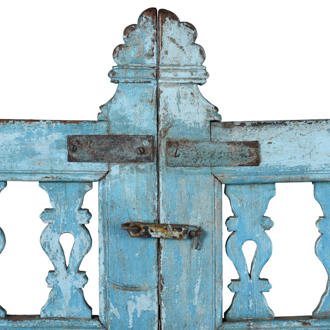 Latch Detail From Antique Indian Blue Painted Teak Dog Gate | Indigo Antiques