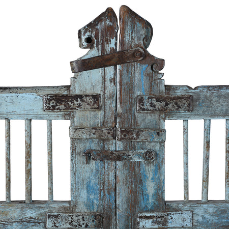 Blue Painted Teak Dog Gate From Gujarat - 19th Century
