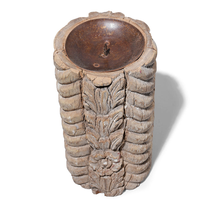 Top Down VIew Of Candlestand Made From An Old Teak Carving | Indigo Antiques