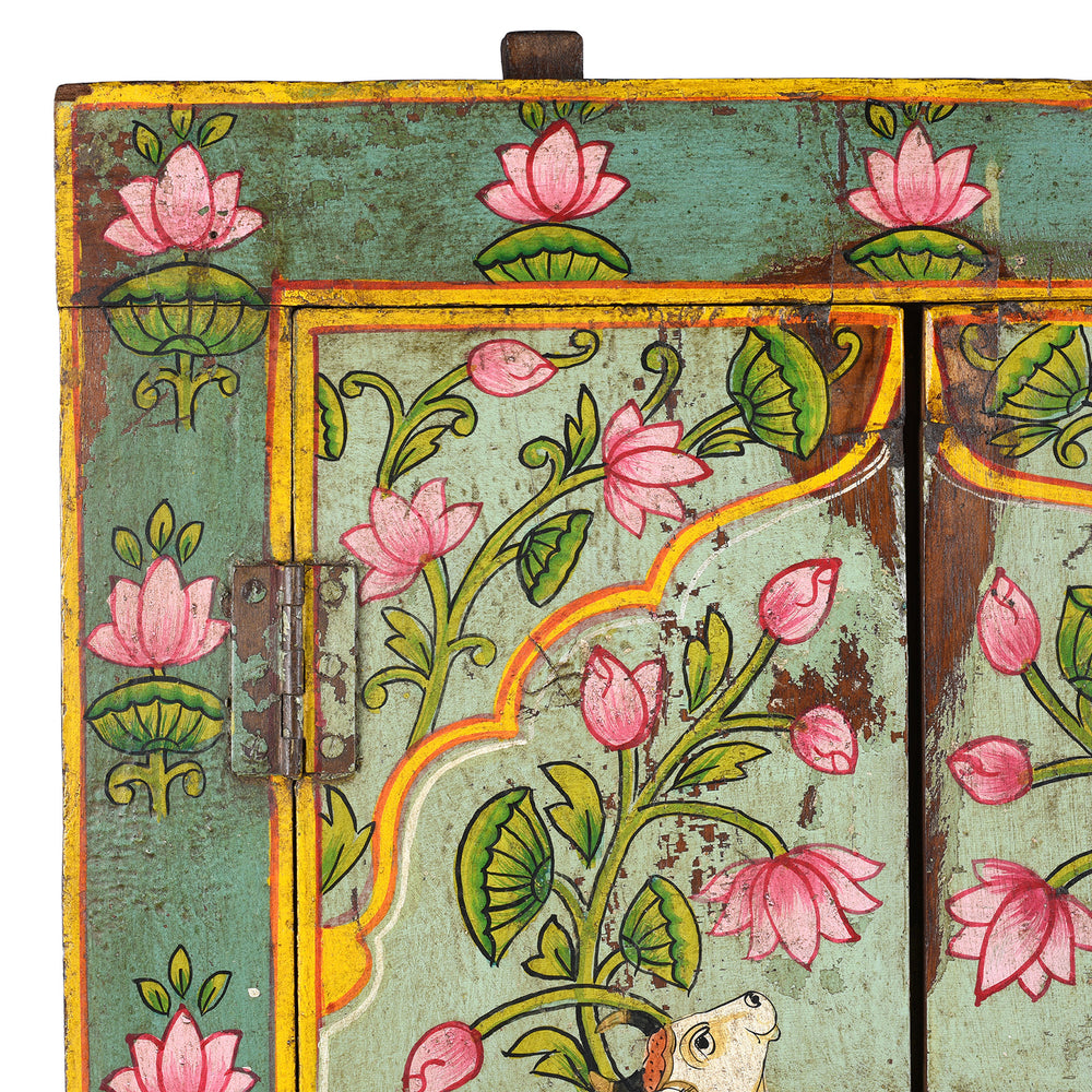 Corner Detail Displaying Paintwork On Old Window Painted Nandi Shutter With Later Painting | Indigo Antiques