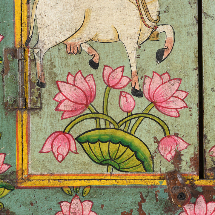 Floral Detail From Old Window Painted Nandi Shutter With Later Painting | Indigo Antiques