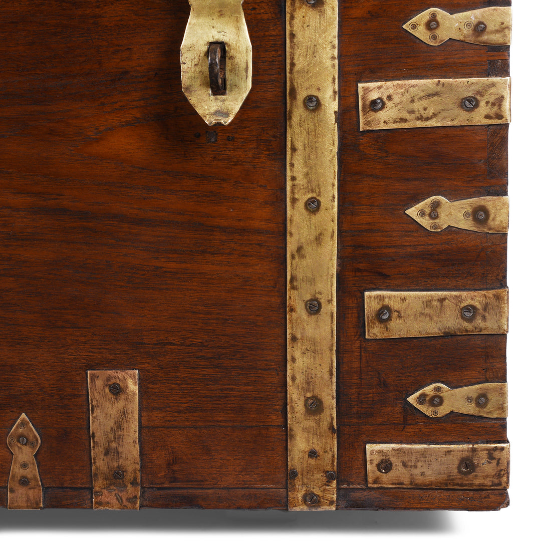 Brass Fittings Detail From Brass Bound Teak Anglo Indian Military Chest From Kutch 19th Century With Patinated Fittings