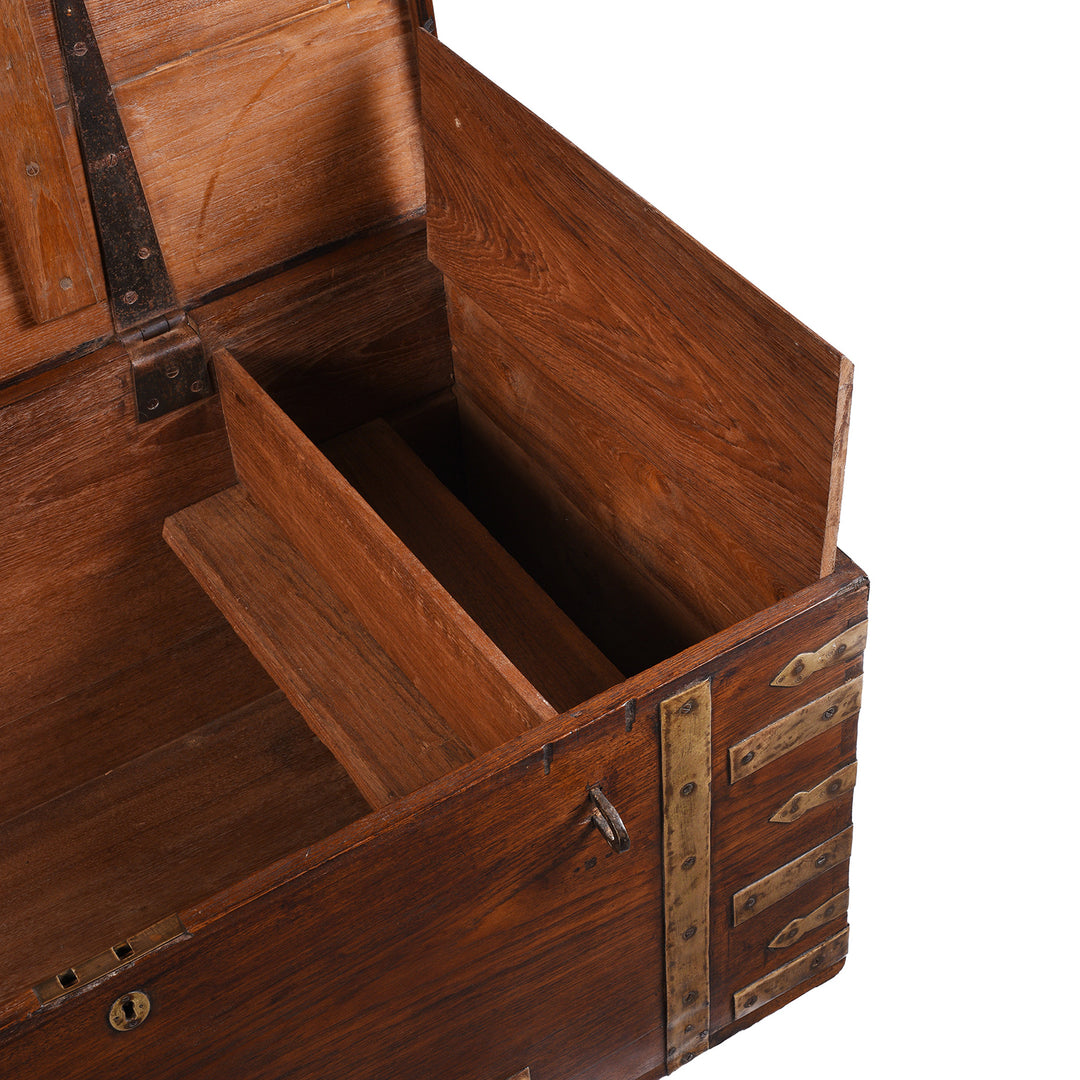 Candle Box Interior View Of Brass Bound Teak Anglo Indian Military Chest From Kutch 19th Century With Patinated Fittings