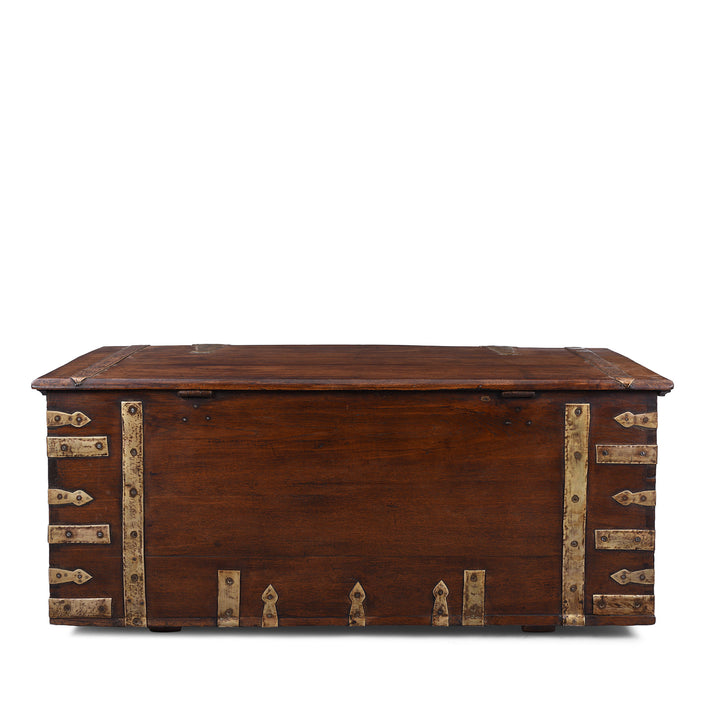 Reverse Of Brass Bound Teak Anglo Indian Military Chest From Kutch 19th Century With Patinated Fittings