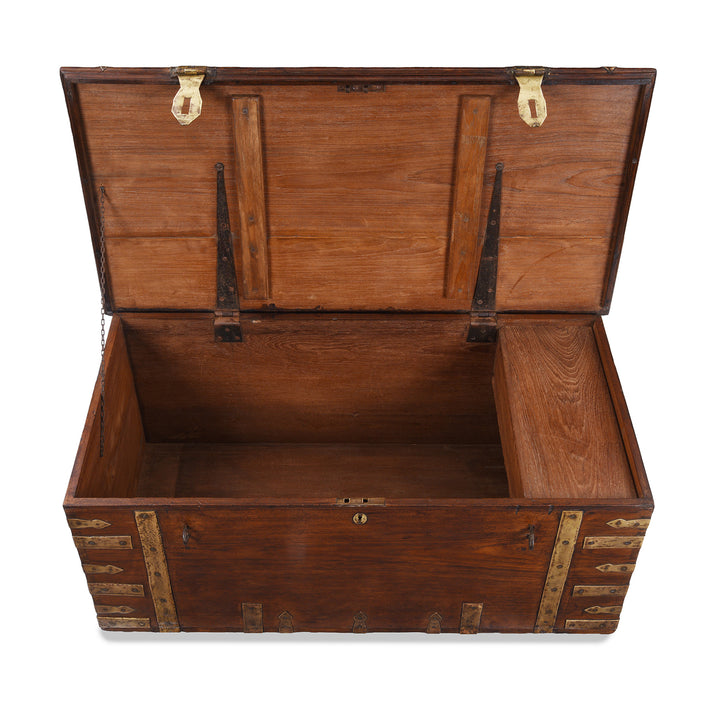 Interior View Of Brass Bound Teak Anglo Indian Military Chest From Kutch 19th Century With Patinated Fittings