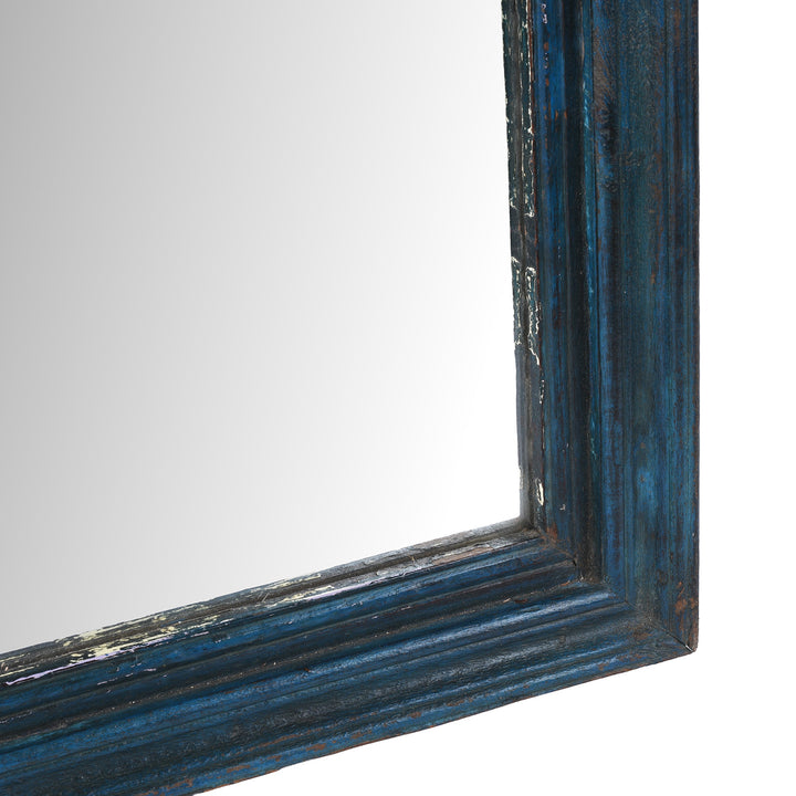 Depth Detail From Blue Painted Reclaimed Teak Indian Mirror With Deep Moulded Frame