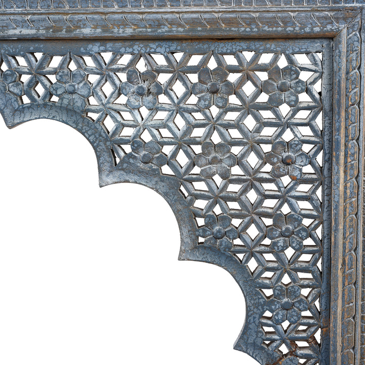 Jali Panel Detail From Indian Reclaimed Blue Painted Console Table | Indigo Antiques