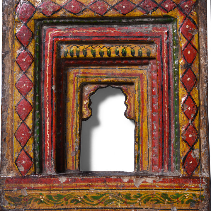 Arch Detail From Antique Indian Painted Teak Votive Panel | Indigo Antiques