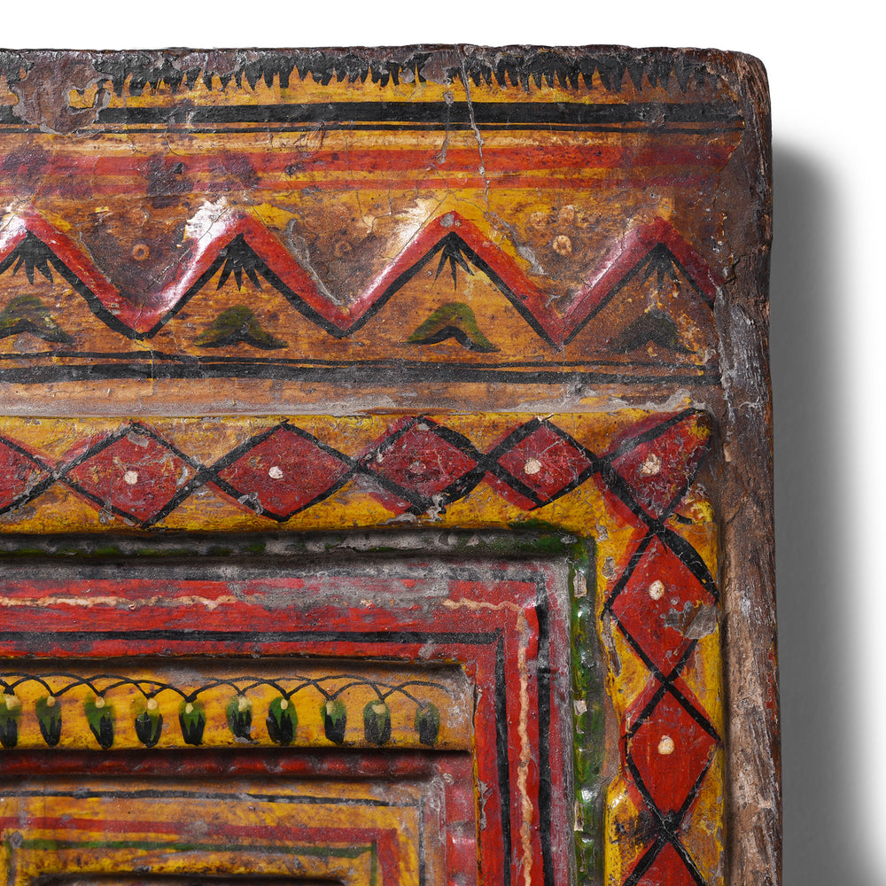 Corner Detail From Antique Indian Painted Teak Votive Panel | Indigo Antiques